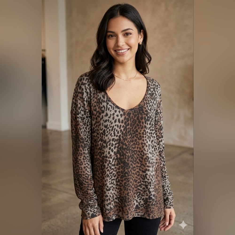 Elliott Lauren Designer Leopard Cashmere Blend Womens Sweater Size‎ XL